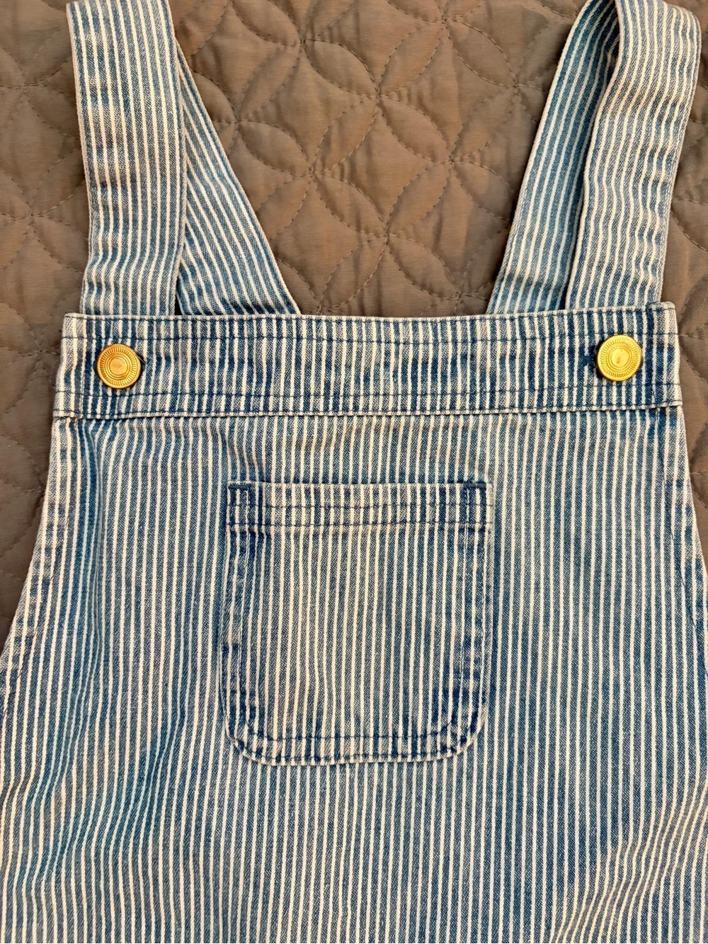Max Studio Blue-Striped Denim Overall Dress with Front Pocket | Girl’s Size 8